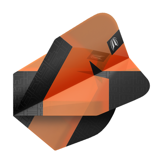 Target Pro Ultra TAG Orange No6 Standard Flights - 3 Sets Das Bild zeigt ein orangefarbenes Dart-Flights-Set mit schwarzem Muster. Es handelt sich um das Produkt "Target Pro Ultra TAG Orange No6 Standard Flights - 3 Sets".
