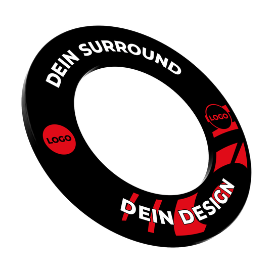 Dartboard surround with your design Ein Bild mit dem Namen MSF-Schwarz_Dartboard_Surround_Wunschdruck_Schwarz_1. Es zeigt vermutlich ein schwarzes Dartboard-Surround mit individuellem Druck.