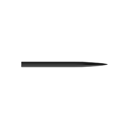 Harrows steel dart tips - black Das Bild zeigt eine schwarze Steeldartspitze. Sie ist schlank, gerade und hat eine spitze Spitze.