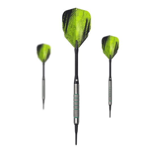 McDart 85 Tungsten V7 soft darts - 16.5g Das Bild zeigt ein Set McDart 85er Tungsten V7 Softdarts - 16,5g. Die Darts sind nebeneinander angeordnet.