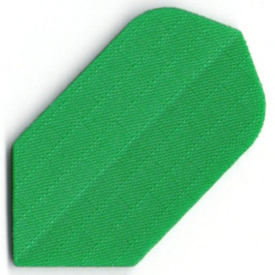 n14 Das Bild zeigt ein grünes Dartflight aus Nylon-Stoff mit der Bezeichnung N14. Es hat eine einfache, fünfeckige Form mit abgerundeter Ecke.