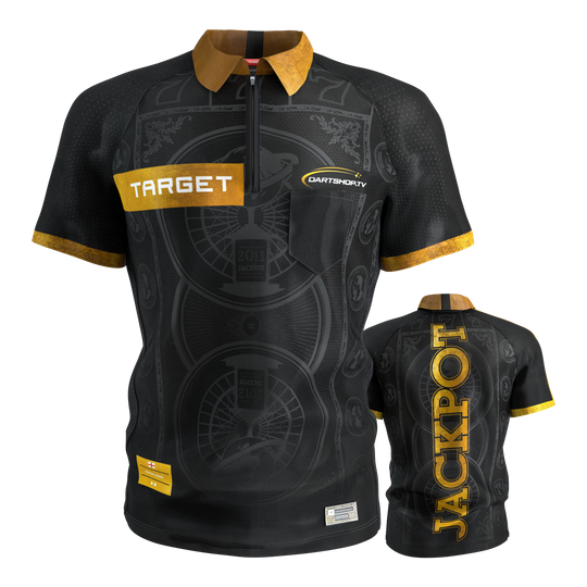 Das Target Adrian Lewis Dartshirt 2026 ist auf diesem Bild sichtbar. Es ist ideal für Darts-Fans und Spieler geeignet.