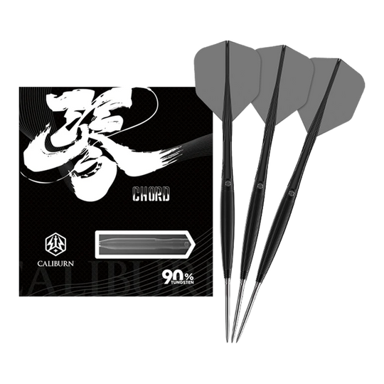 Das Bild zeigt die Caliburn Chord C2 Steeldarts - 23,5g. Die Darts sind in voller Länge abgebildet.