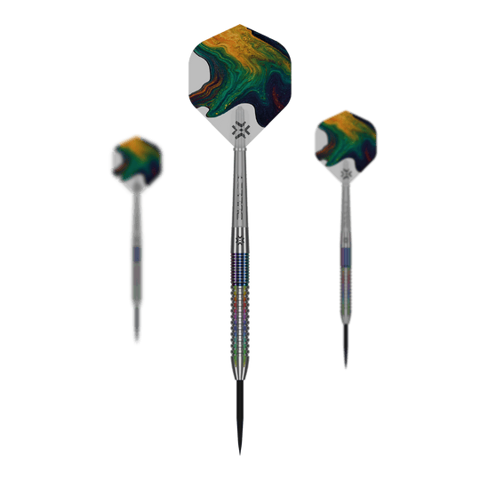 Die Bullet Diesel V2 Steel Darts sind auf diesem Bild zu sehen. Es handelt sich um hochwertige Steeldarts für präzises Dartspiel.