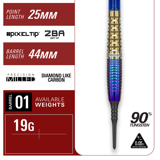 Diese Abbildung zeigt die Target Japan Prime Series Zenith GEN2 Softdarts – 20g. Die Softdarts bieten eine ansprechende Optik und hohe Präzision.