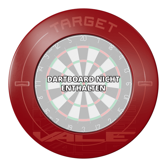 Target VALE Dartboard Surround Das Bild zeigt das Produkt "Target VALE Dartboard Surround" in Rot. In der Mitte steht der Hinweis "Dartboard nicht enthalten".