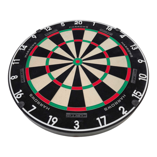 Harrows Fortis steel dartboard Das Bild zeigt das Harrows Fortis Steeldartboard in einer Nahaufnahme. Die Dartscheibe ist für höchste Ansprüche entwickelt.