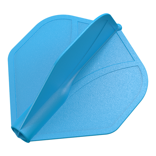 Shot Airfoil Molded No2 Standard Flights Das Bild zeigt ein blaues Dartflügel-Set mit strukturierter Oberfläche. Die Flügel sind in einer aerodynamischen Form modelliert.