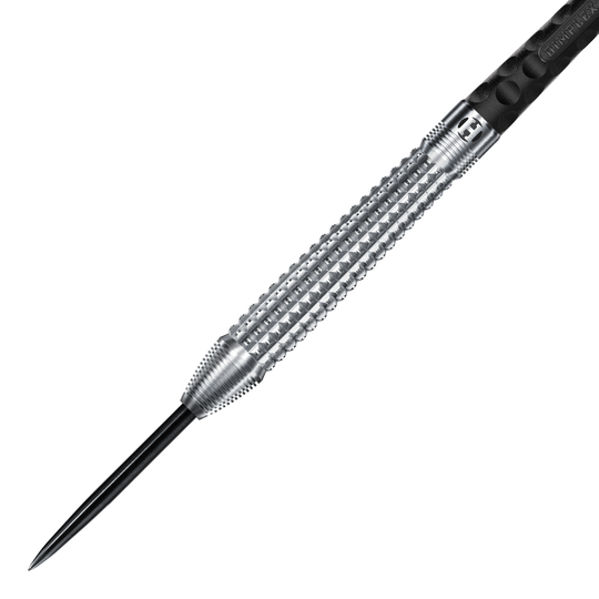 Harrows Dimplex S3 Tapered Steel Darts Auf dem Bild ist ein Harrows Dimplex S3 Tapered Steeldart zu sehen. Der Dartpfeil hat eine silberne, strukturierte Griffzone und eine scharfe Stahlspitze.