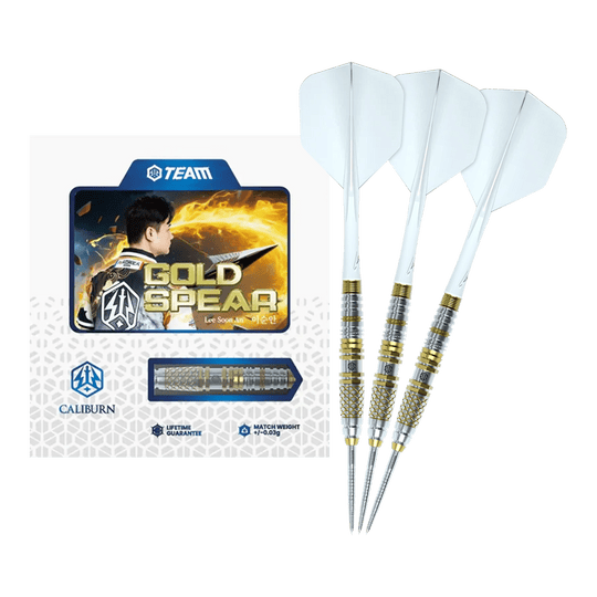 Caliburn Players Darts Lee Soon An Gold Spear Steeldarts - 23g Hier sieht man die Caliburn Players Darts Lee Soon An Gold Spear Steeldarts mit 23 Gramm. Die Steeldarts sind für Präzision und Kontrolle beim Spiel entwickelt.