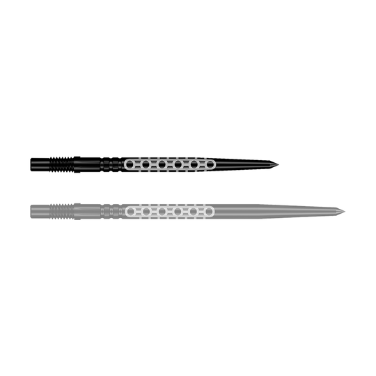 Shot Turbo Point Goths Dart Tips - Black Ein schwarzer Dartpfeil mit markantem Design ist im Bild. Der Pfeil ist robust verarbeitet.