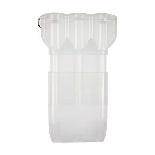 Cameo Dropsleeve 2 Dartcase Das Bild zeigt ein durchsichtiges, zylindrisches Kunststoffetui mit abgerundeten Kanten. Es handelt sich vermutlich um ein Aufbewahrungsbehälter für Darts.