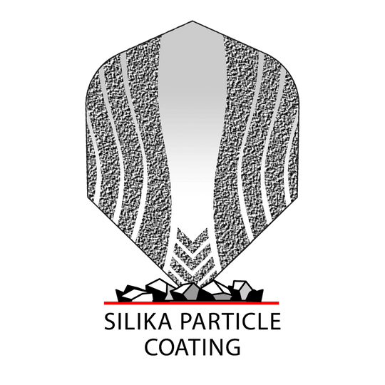 _Harrows_Silika_Lumen_No6_CoatingKdHj4pmwwIxom Das Bild zeigt die Harrows Silika Lumen Cyan Orange No6 Flights. Das Flight-Design ist abstrakt mit silbernen und schwarzen Mustern gestaltet.