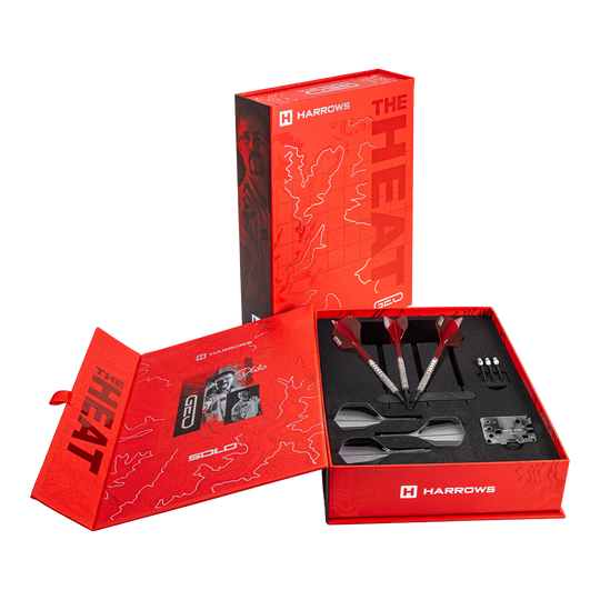 Harrows Damon Heta Geo Softdarts - 18g Die Harrows Damon Heta Geo Softdarts in 18g werden gezeigt. Die Darts sind modern gestaltet.