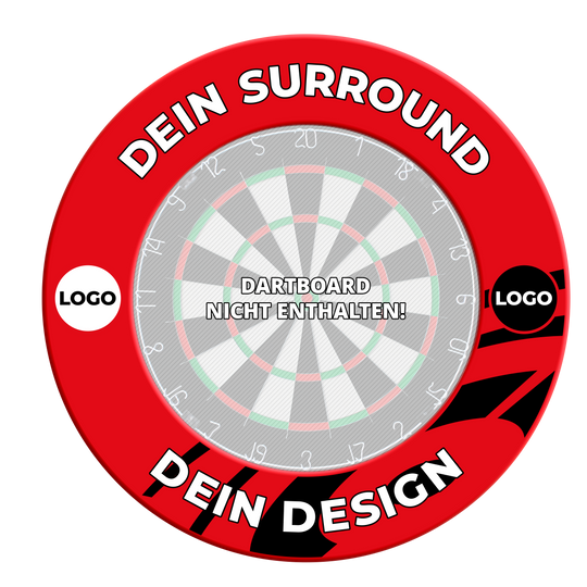 Hier ist ein weiteres rotes Dartboard-Surround abgebildet. Es schützt die Wand und verschönert das Dart-Setup.