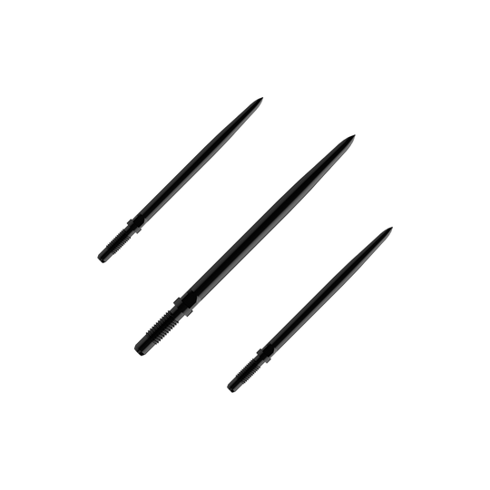 Bulls NL Convertible Point Dart Tips - Smooth - Black Das Bild zeigt einen Artikel mit dem Namen BU57700_BullsNL_Convertible_Points_Smooth_Schwarz_32mm_1Set. Es handelt sich vermutlich um einen Satz schwarzer, glatter Dartspitzen mit einer Länge von 32 mm.