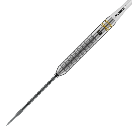 Winmau Gian Van Veen W-MAX Switch Point steel darts Winmau Gian Van Veen W-MAX Switch Point Steeldarts werden aus einer anderen Perspektive gezeigt. Die Darts liegen auf einer weißen Fläche.