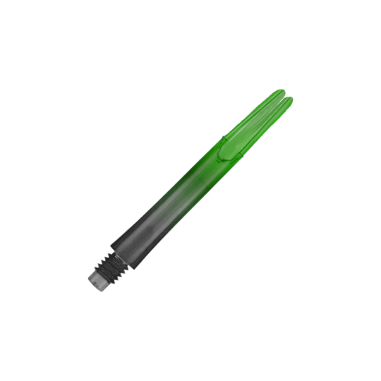 L-L-Style-Shaft Locked Straight Natural9 TwoTone Shafts - Green Das Bild zeigt einen zweifarbigen, geraden Dart-Schaft in grün und schwarz. Der Schaft hat ein Schraubgewinde am unteren Ende.