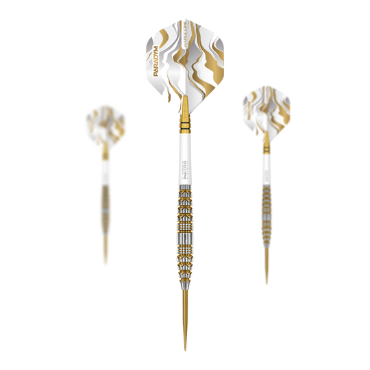 Red Dragon Paradym Gold Torpedo Steel Darts Zu sehen ist das Set der Red Dragon Paradym Gold Torpedo Steeldarts. Dieses Produkt besteht aus mehreren hochwertigen goldenen Steeldarts.