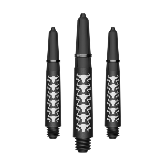 Zu sehen ist ein Set von weißen kurzen Carbon Shafts für Darts. Die Schäfte haben eine Länge von ca. 34 mm und sind aus Kohlefaser.