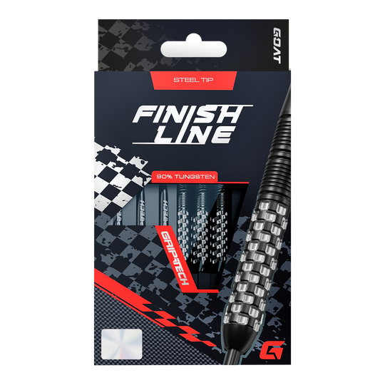 GOAT Finish Line Steel Darts Gezeigt werden GOAT Finish Line Tungsten Steeldarts. Die Darts bieten präzise Kontrolle und eine gute Balance.