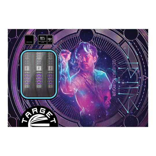 Target Japan Prime Series Sirius GEN4 Swiss Point Steel Darts Die Abbildung zeigt die Verpackung der "Target Japan Prime Series Sirius GEN4 Swiss Point Steeldarts". Auf dem Cover ist ein farbenfrohes, futuristisches Design mit einer Person und drei Darts zu sehen.