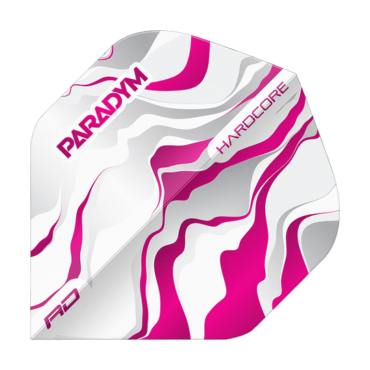 Abgebildet sind die Red Dragon Hardcore Premium Paradym Pink Premium No2 Standard Flights. Diese Dart-Flights überzeugen durch ihr auffälliges, pinkes Design.