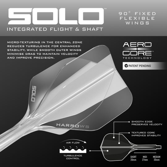 Harrows Solo No6 Flight Shaft System - Clear Gezeigt wird das Harrows Solo No6 Flight-Shaft-System, hier in der Ausführung Clear. Das Produkt ist vollständig dargestellt.