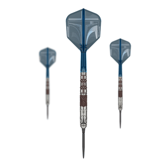Target Star Wars Mandalorian 95 Swiss Point Steel Darts Target Star Wars Mandalorian 95 Swiss Point Steeldarts sind auf dem Bild zu sehen. Es handelt sich um spezielle Steeldarts mit Mandalorian-Design.