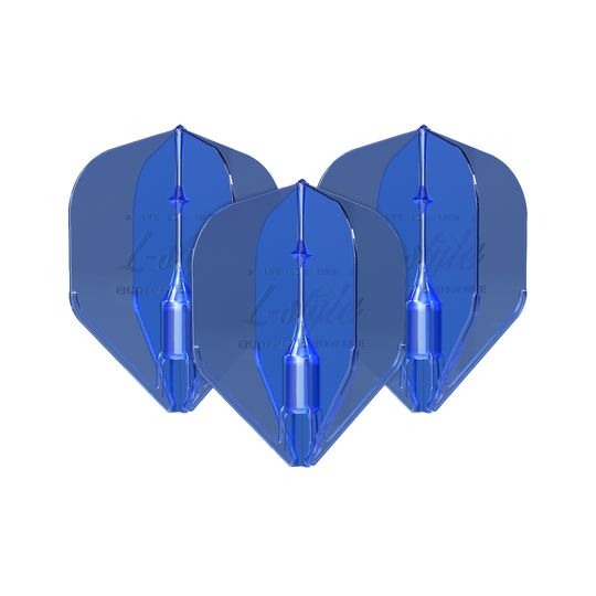 L-Style Fantom L1EZ Flights Blue Das Bild zeigt drei blaue L-Style Fantom L1EZ Flights. Sie sind für den Gebrauch bei Dartpfeilen gedacht.