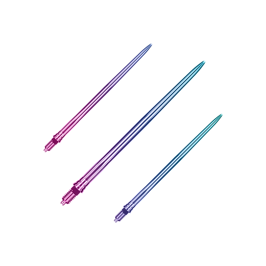 Caliburn EZ-EVO dart tips - Smooth - Rainbow Hier sind EVO249 Caliburn EZ-EVO Dartspitzen Smooth Rainbow 45mm als Set abgebildet. Die Dartspitzen haben ein farbenfrohes, glattes Aussehen.
