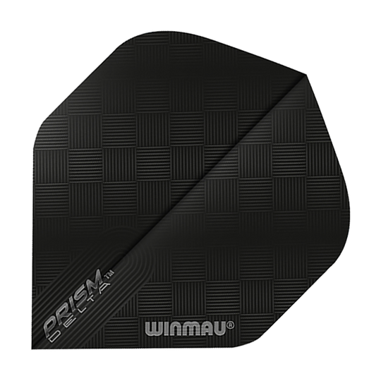 6915-201_Winmau_Prism_Delta_6915-201_Standard_Flights_1 Das Bild zeigt ein schwarzes Dart-Flight mit dem Namen "Winmau Prism Delta 6915.201 Standard Flights". Auf dem Flight sind die Schriftzüge "PRISM DELTA" und "WINMAU" zu sehen.