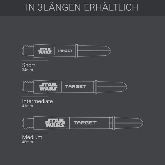 Target Star Wars ProGrip Shafts - Black Zu sehen sind die Target Star Wars ProGrip Shafts in schwarzer Ausführung. Die Schäfte sind speziell für Dartspieler gestaltet.