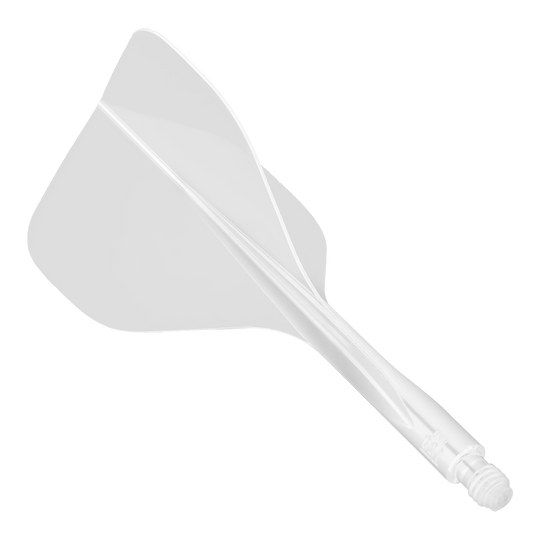 Condor Axe 120 Flight-System White - Standard Das Bild zeigt das Produkt "Condor Axe 120 Flight-System White - Standard". Es handelt sich um ein weißes Flight-System für Darts mit einem integrierten Schaft und Flight.
