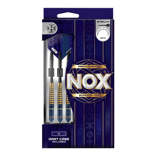 Harrows Nox Premium Brass Steel Darts Zu sehen sind die Harrows Nox Premium Brass Steeldarts. Die Dartpfeile zeichnen sich durch ihre hohe Qualität und Robustheit aus.