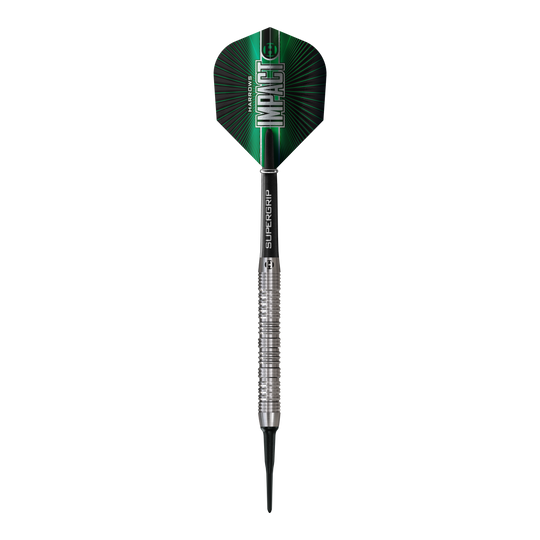 Harrows Impact Soft Darts Harrows Impact Softdarts sind auf diesem Bild abgebildet. Die Softdarts sind in Nahaufnahme zu sehen.
