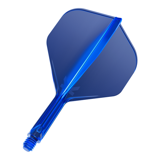 Target K-Flex No2 Standard Flight System - Blue Das Bild zeigt einen blauen Dartflügel mit Schaft. Er hat eine standardmäßige Form und eine glänzende Oberfläche.