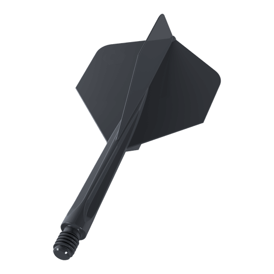 Unicorn Forge All In One Plus No2 Standard Flights Black - Medium Das Bild zeigt einen schwarzen Dartflug mit integriertem Schaft in mittlerer Größe. Es handelt sich um das Modell "Unicorn Forge All In One Plus No2 Standard Flights Schwarz - Medium".