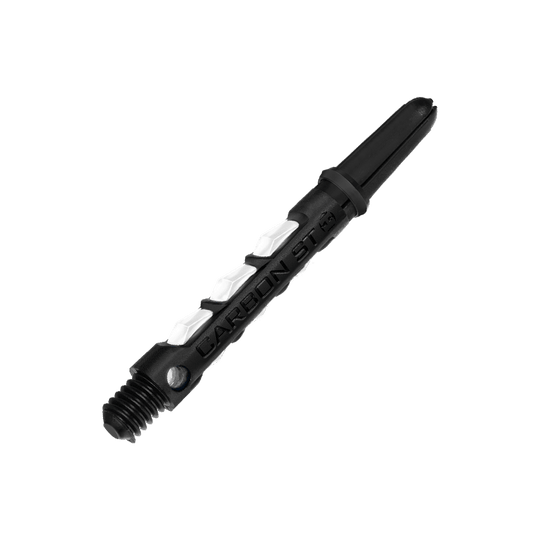 HR438_Harrows_Carbon_ST_Shafts_Weiss_40mm_2QrnrIJfbpNjbY Das Bild zeigt den Harrows Carbon ST Schaft in Weiß. Der Schaft ist schwarz mit weißen Akzenten und besteht aus robustem Material für Dartpfeile.