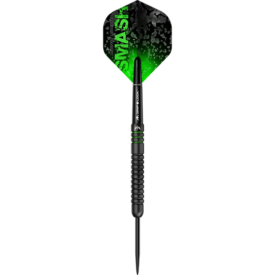 M001325_Mission_Martin_Lukeman_Black_Titanium_Steeldarts_1qB3tWCvPvorDt Dies ist ein schwarzer Steeldart mit grünen Akzenten und der Aufschrift "SMASH" auf dem Flight. Es handelt sich um den Mission Martin Lukeman Black Titanium Steeldart mit einem Gewicht von 25 Gramm.