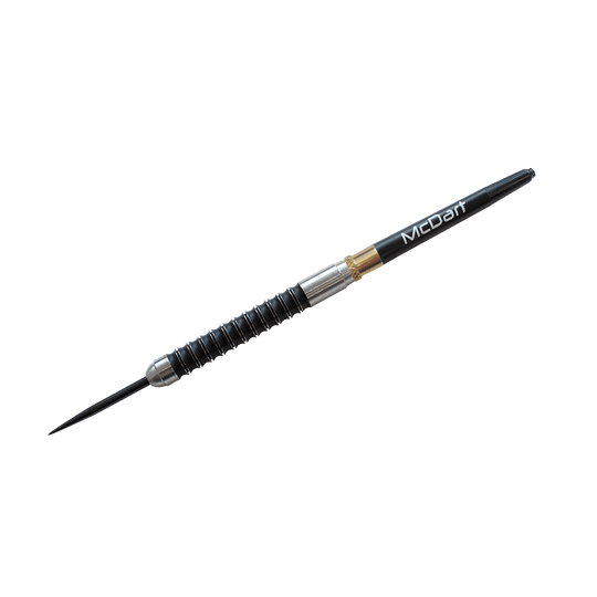 Addagramms Zusatzgewichte Das Bild zeigt einen schwarzen Dartpfeil mit der Aufschrift "McDart". Es handelt sich um das Produkt "Addagramms Zusatzgewichte", das zur Gewichtsanpassung von Dartpfeilen verwendet wird.