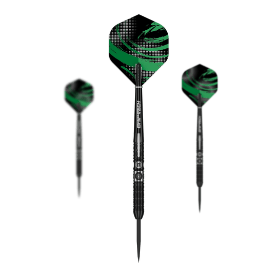 Dieses Foto zeigt ein Set der GOAT 8Ball Steeldarts. Es sind mehrere Dartpfeile als Set abgebildet.