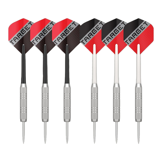 Abgebildet ist das Target Rift Steeldartboard Set. Dieses Dartboard Set eignet sich perfekt für den Heimgebrauch.