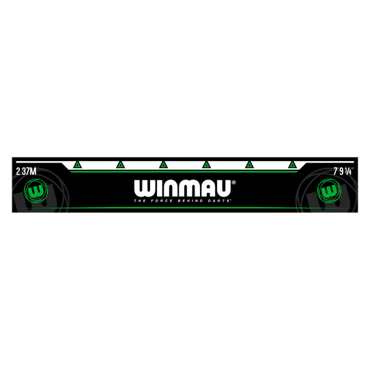 Winmau Throw-off line Green Das Bild zeigt die grüne Abwurflinie „Winmau Abwurflinie Grün“ für Dartspieler. In der Mitte steht groß das Winmau-Logo mit dem Schriftzug "The force behind darts".