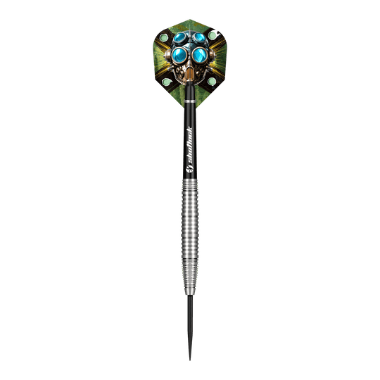 Das Bild zeigt die Shot Badlands Krush Steeldarts. Es handelt sich um spezielle Steeldarts für Präzisionsspiel.