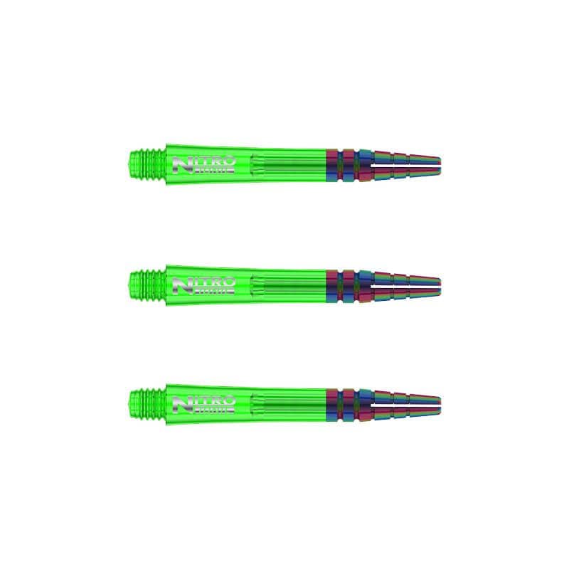C604_Nitro_Ionic_Short_Green_Shafts RedDragon Nitrotech Ionic Shafts Green korkenzieherartig dargestellt. Die Schäfte liegen parallel.
