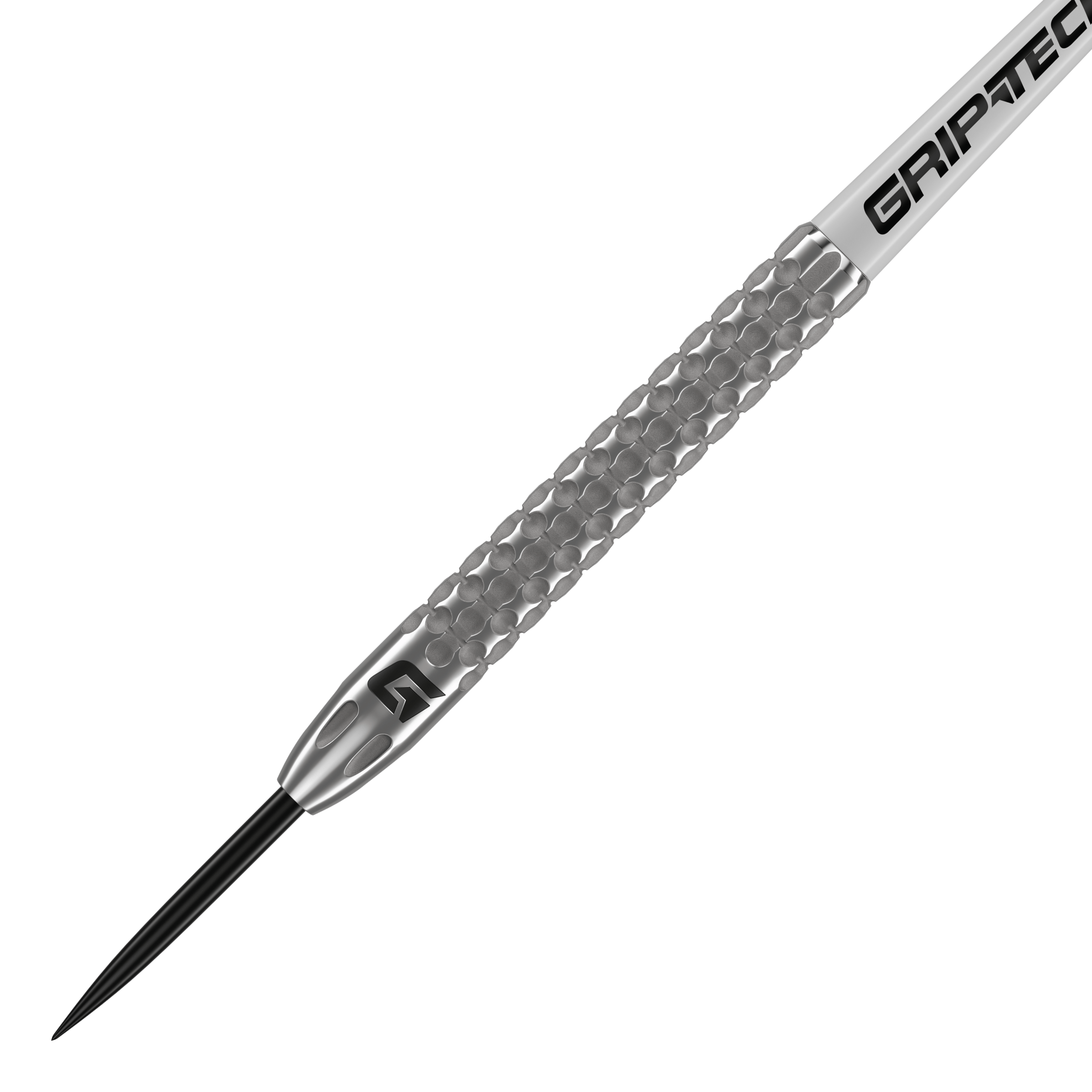 GOAT Fairway V2 Tungsten Steel Darts Dies ist ein GOAT Fairway V2 Tungsten Steeldart. Er hat eine silberne, strukturierte Oberfläche mit dem Schriftzug "GRIPTEC" auf dem Schaft.